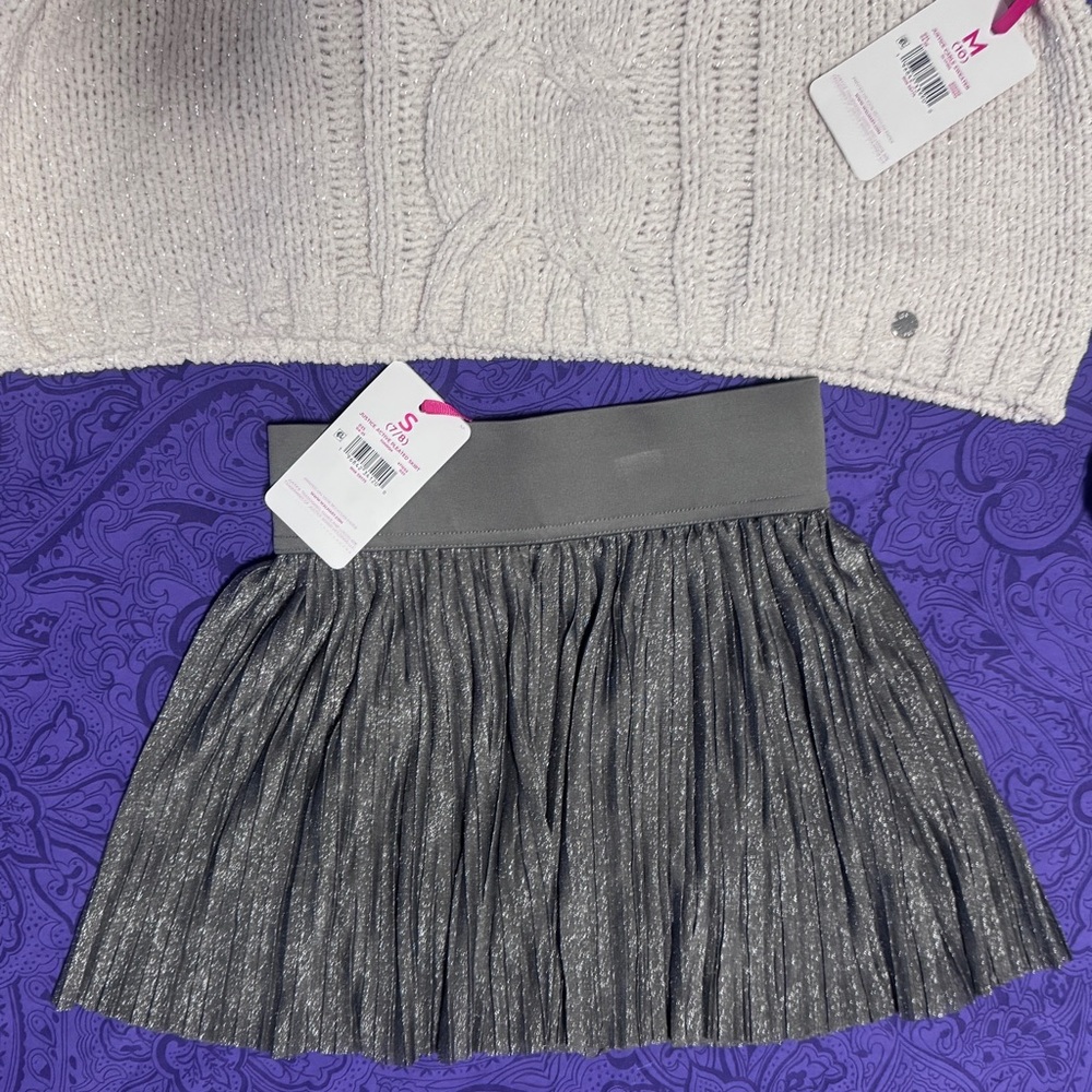 Girls Justice Metallic Gray Pleated Skirt Girls S 7/8 NWT